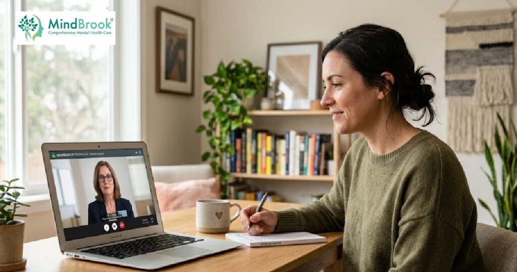 Virtual PTSD psychiatry appointment through secure telehealth in Florida