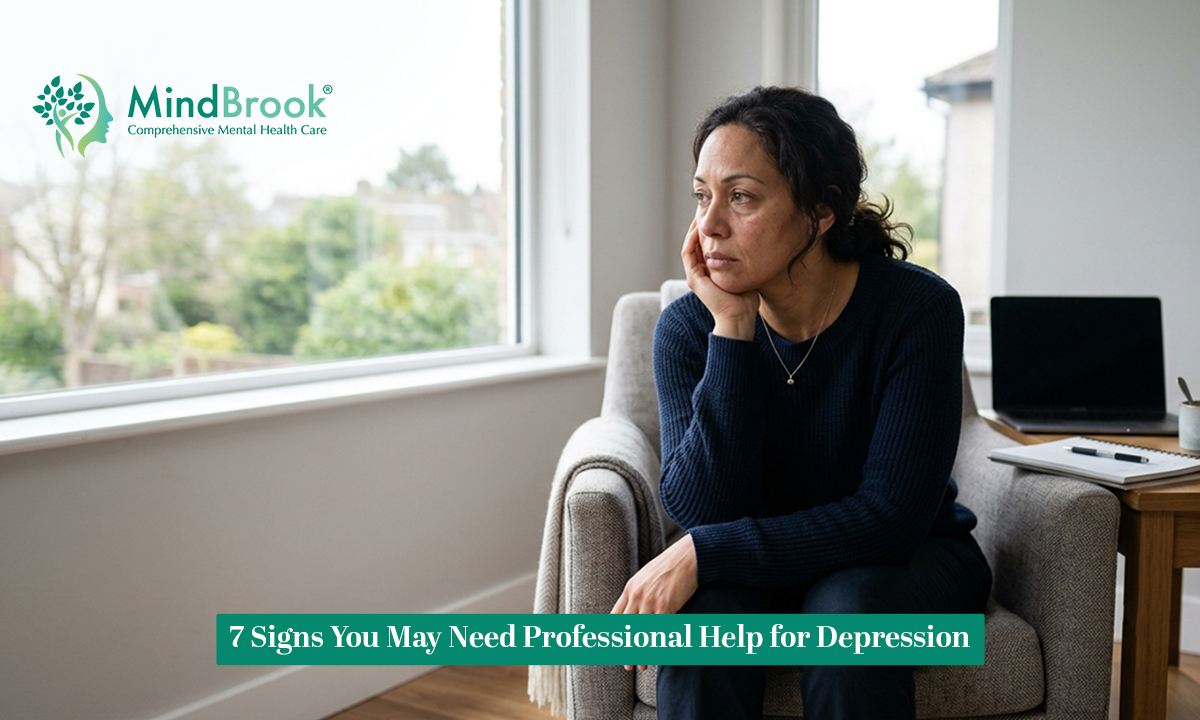 Adult reflecting on persistent depression symptoms affecting daily life
